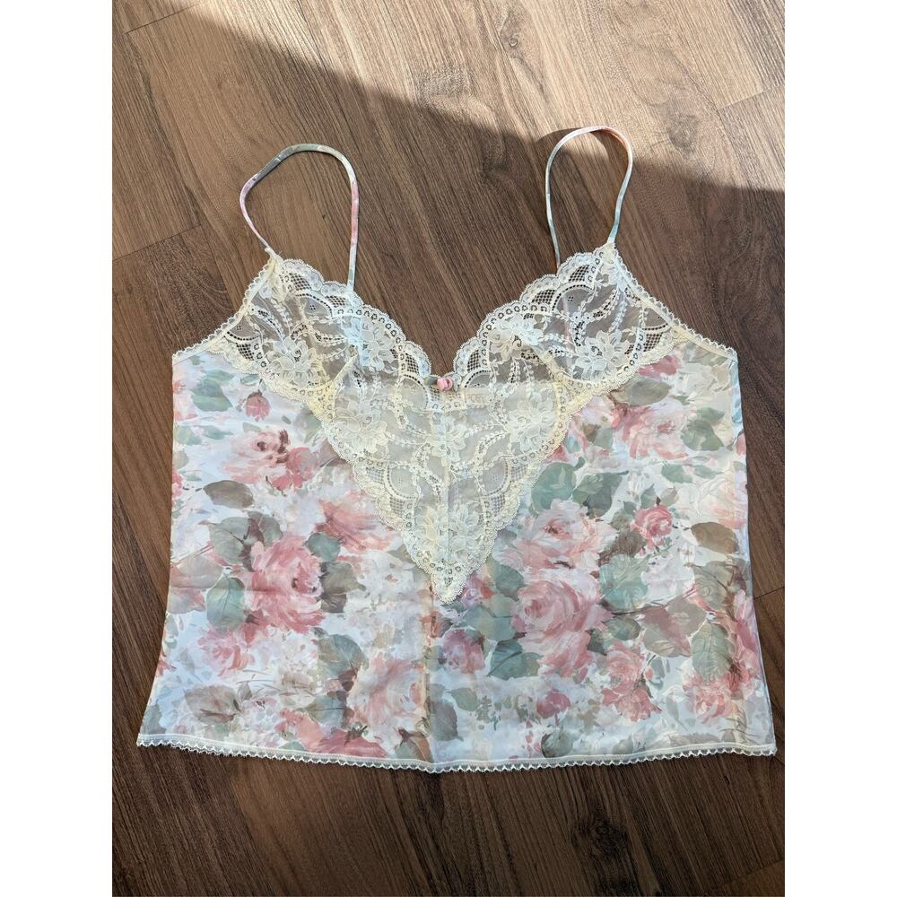 Vintage Escapades Womens Floral Lace Cami Top Coquette Pastel Large